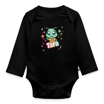 TARA - Beau nom de fille avec un extraterrestre mignon - Body Bébé bio manches longues - noir - Devant