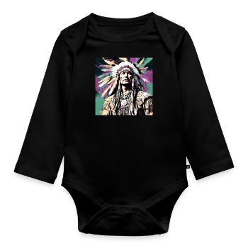 Winnetou,Indian,Illustration,Graffiti,Colorful,Beige - Organic Longsleeve Baby Bodysuit - black - Front