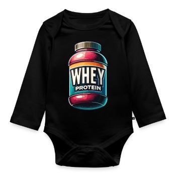 Molkenprotein-Muskel - Baby Bio-Langarm-Body - Schwarz - Vorne