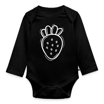 ERDBEERE ROT SOMMER OBST FRUCHT NATUR GENUSS FELD - Baby Bio-Langarm-Body - Schwarz - Vorne