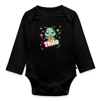 THILO - Beau nom de garçon avec extraterrestre mignon - Body Bébé bio manches longues - noir - Devant
