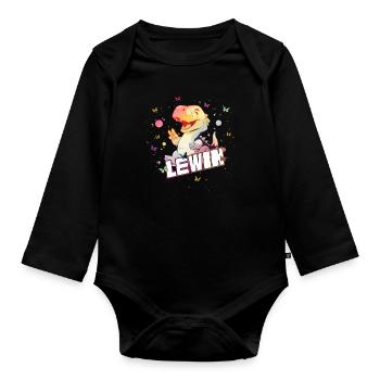 LEWIN - Beau nom de garçon avec mignon DINO T-REX - Body Bébé bio manches longues - noir - Devant