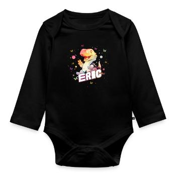 ERIC - Beautiful boy name with cute DINO T-REX - Organic Longsleeve Baby Bodysuit - black - Front