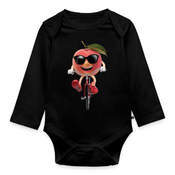 Peach Radfahren auf dem Fahrrad Geschenk - Baby Bio-Langarm-Body - Schwarz - Vorne