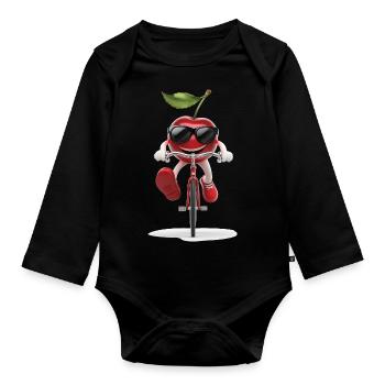 Cherry Radfahren auf dem Fahrrad Geschenk - Baby Bio-Langarm-Body - Schwarz - Vorne