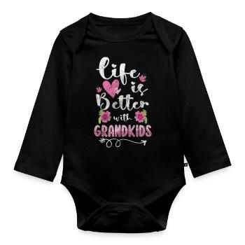 Grandparents Love - Organic Longsleeve Baby Bodysuit - black - Front
