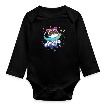 PIERRE - Beau prénom de garçon avec un raton laveur mignon - Body Bébé bio manches longues - noir - Devant