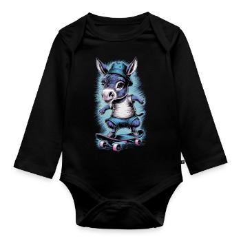 Esel auf Skateboard Skater Skateboarding für - Baby Bio-Langarm-Body - Schwarz - Vorne