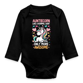 Tante, Tante, Licorne - Body Bébé bio manches longues - noir - Devant