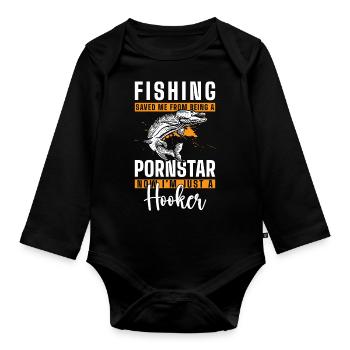 canne à pêche de pêcheur appât de mer - Body Bébé bio manches longues - noir - Devant