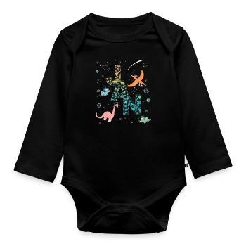 JAN - Beautiful boy name with dinosaur - Organic Longsleeve Baby Bodysuit - black - Front