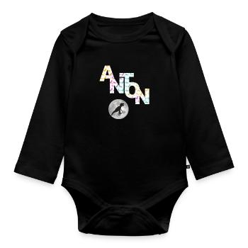 ANTON - Beau prénom de garçon avec dinosaure - Body Bébé bio manches longues - noir - Devant