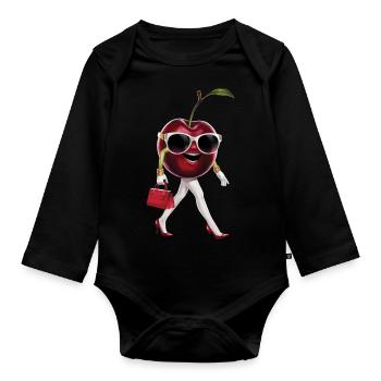 Frauen Kirsche - Baby Bio-Langarm-Body - Schwarz - Vorne