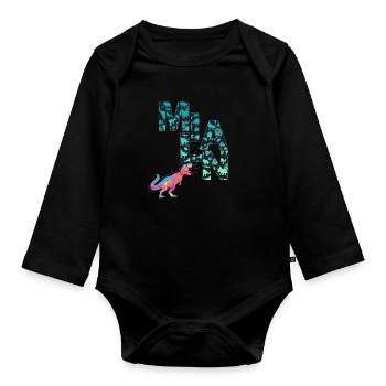 MILAN - Schöner Jungen Name mit Dinosaurier - Baby Bio-Langarm-Body - Schwarz - Vorne