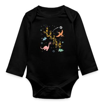 JULIAN - Beautiful boy name with dinosaur - Organic Longsleeve Baby Bodysuit - black - Front