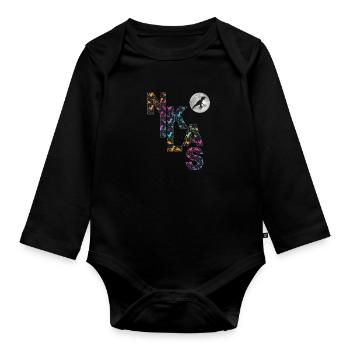 NIKLAS - Beautiful boy name with dinosaur - Organic Longsleeve Baby Bodysuit - black - Front