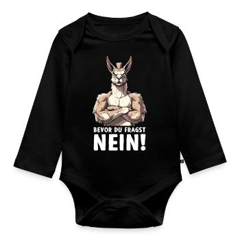 Alpaga Lama Andes Amérique du Sud Avant de demander Non - Body Bébé bio manches longues - noir - Devant
