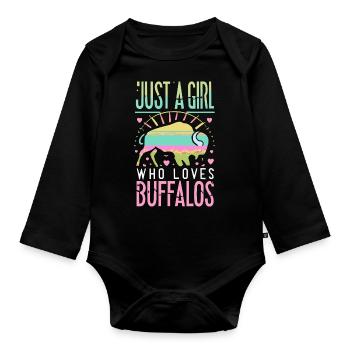 Nur ein Mädchen, das Buffalos liebt Büffel - Baby Bio-Langarm-Body - Schwarz - Vorne