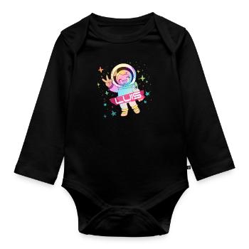 LUIS - Beau nom de garçon avec astronaute mignon - Body Bébé bio manches longues - noir - Devant