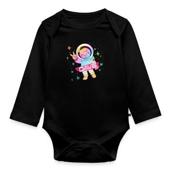 DAVE - Beau nom de garçon avec astronaute mignon - Body Bébé bio manches longues - noir - Devant