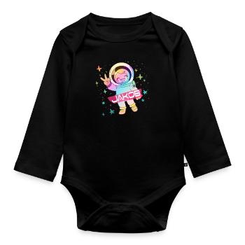 JAKOB - Beau nom de garçon avec astronaute mignon - Body Bébé bio manches longues - noir - Devant