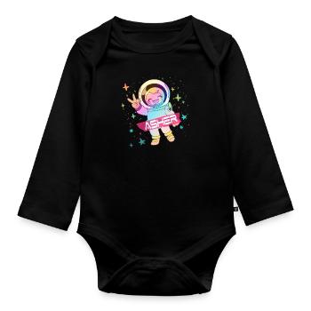 ASHER - Beautiful boy name with cute astronaut - Organic Longsleeve Baby Bodysuit - black - Front