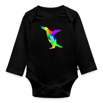 Pinguin Regenbogen Tiere Polygon - Baby Bio-Langarm-Body - Schwarz - Vorne