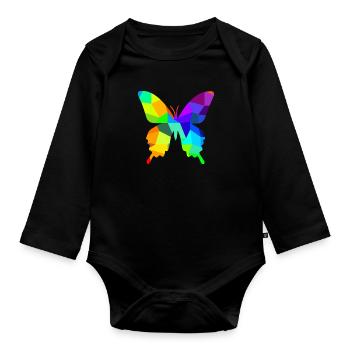 Schmetterling Regenbogen Tiere Polygon - Baby Bio-Langarm-Body - Schwarz - Vorne