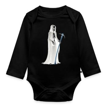 Gespenst Skelett Geist Sensenmann Tod Halloween - Baby Bio-Langarm-Body - Schwarz - Vorne