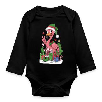 Flamingo Elfe Weihnachten Friedenshand - Baby Bio-Langarm-Body - Schwarz - Vorne