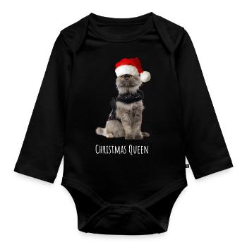 Christmas Queen Cat - Baby Bio-Langarm-Body - Schwarz - Vorne