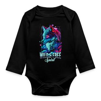 Wolf Wolfskopf Raubtier Wildnis Neon Bunt Kunst - Baby Bio-Langarm-Body - Schwarz - Vorne