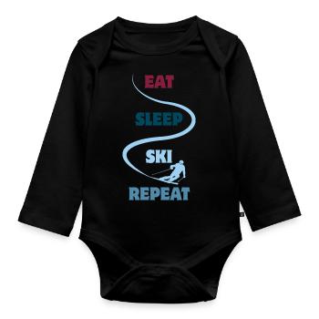 Eat Sleep Ski Repeat - Ski - Ski - Organic Longsleeve Baby Bodysuit - black - Front