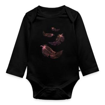 Plumes de couleurs rose et lilas - Body Bébé bio manches longues - noir - Devant