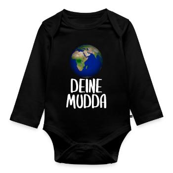 Weltkugel Schriftkunst Motiv - Baby Bio-Langarm-Body - Schwarz - Vorne