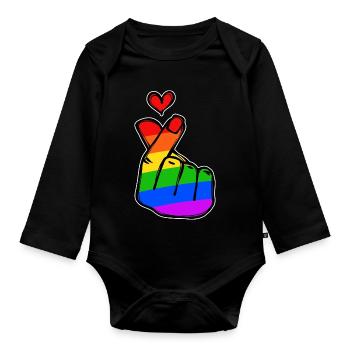 Peace Heart Love Rainbow Peace Movement - Organic Longsleeve Baby Bodysuit - black - Front