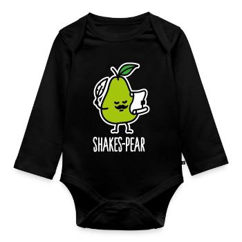 Shakes-Pear, Lustige Shakespeare Wortspiel Birne - Baby Bio-Langarm-Body - Schwarz - Vorne