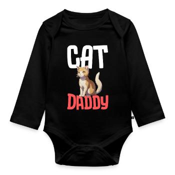 Chat Daddy: typographie robuste - Body Bébé bio manches longues - noir - Devant