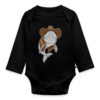 Chapeau de cowboy dauphin, cowboy - Body Bébé bio manches longues - noir - Devant