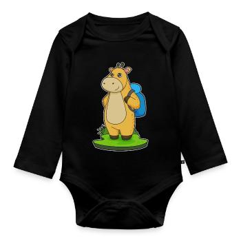 Giraffe Hiker Backpack Hiking - Organic Longsleeve Baby Bodysuit - black - Front