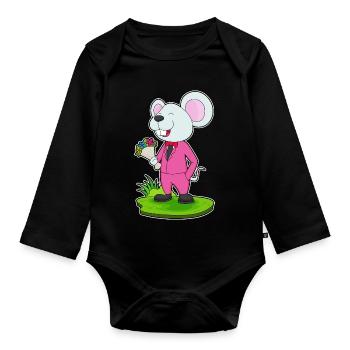 Mariage au bouquet de marié souris - Body Bébé bio manches longues - noir - Devant