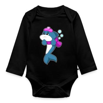 Delfin Wärmflasche - Baby Bio-Langarm-Body - Schwarz - Vorne