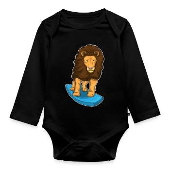 Lion Surfing Planche de surf Été - Body Bébé bio manches longues - noir - Devant