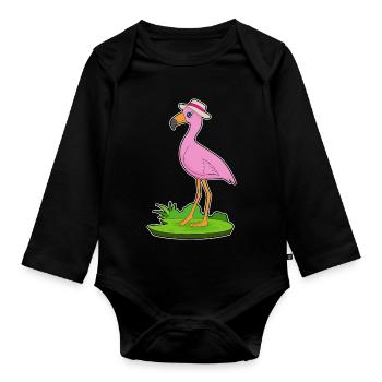 Chapeau de flamant rose - Body Bébé bio manches longues - noir - Devant