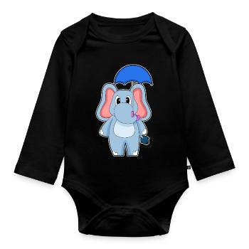 Parapluie d’éléphant - Body Bébé bio manches longues - noir - Devant