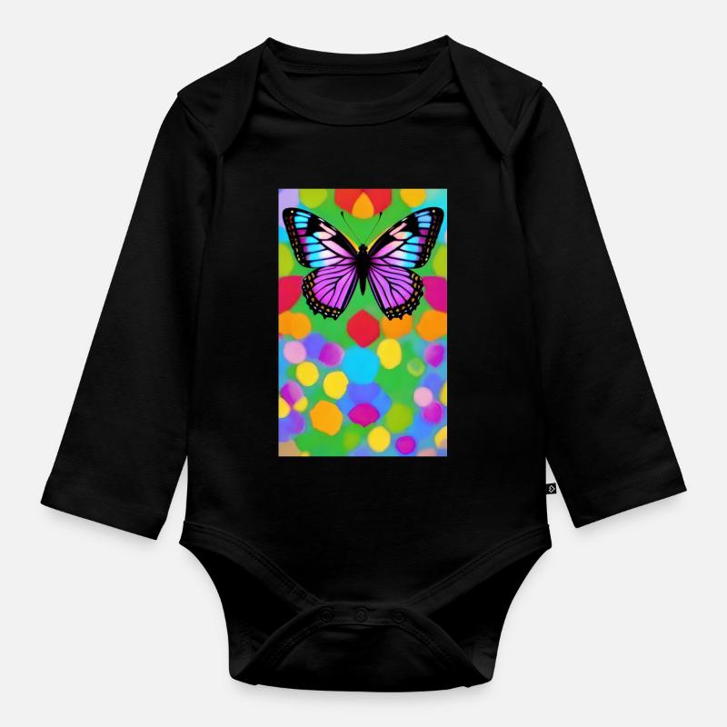 Papillon multicolor sublime - Body Bébé bio manches longues - noir