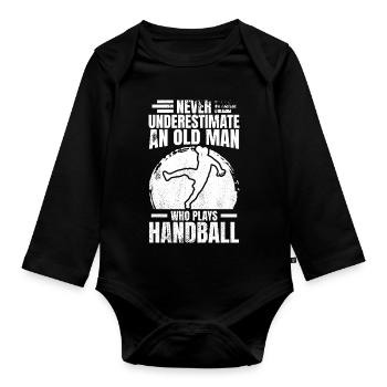 Never underestimate an old handball player - Organic Longsleeve Baby Bodysuit - black - Front