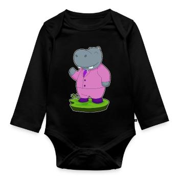 Hippopotame marié costume mariage - Body Bébé bio manches longues - noir - Devant