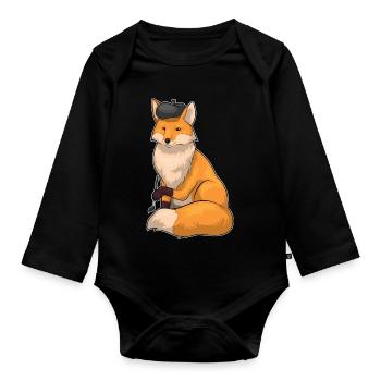 Fuchs Maler Pinsel Malen - Baby Bio-Langarm-Body - Schwarz - Vorne