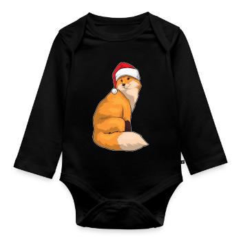 Fox Christmas Santa Hat - Organic Longsleeve Baby Bodysuit - black - Front